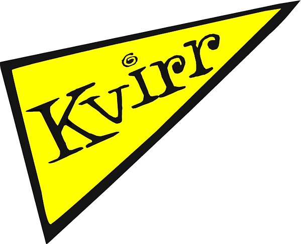 Konstvandring i Ranrikes logotyp. En trekantig flagga i gult med svart kant. På flaggan står det Kvirr.