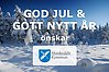 Bild på vinterlandskap med texten God Jul & Gott Nytt År