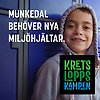 Foto på en pojke vid ett skåp. På fotot står det i text Munkedal behöver nya miljöhjältar och Kretsloppskampen.