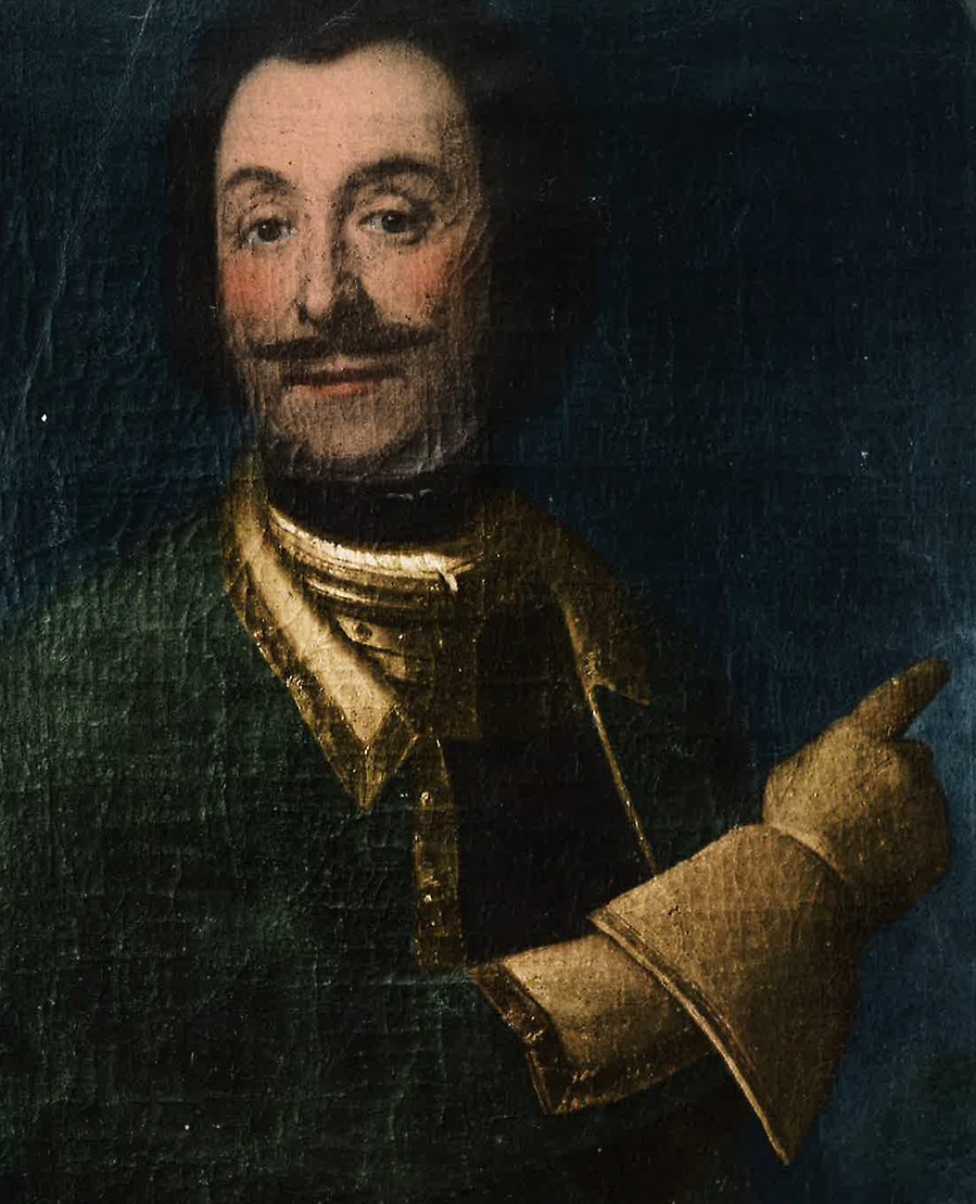 Målat äldre porträtt av en person från 1700 talet