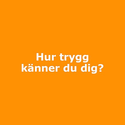 Bild på en kvadrat med orange-gul bakgrund som der står i med vit text: Hur trygg känner du dig?