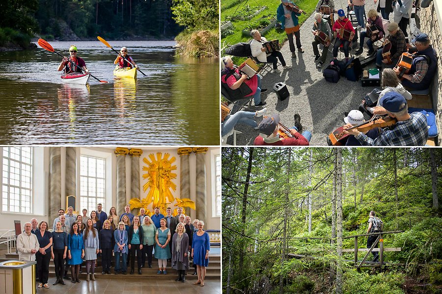 Bilden visar ett kollage av några av de aktiviteter man kan göra i helgen i Munkedals kommun