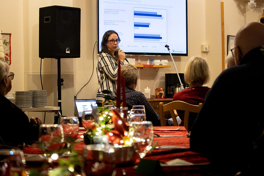 En person visar en presentation för en grupp människor.