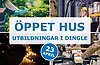Collage av olika yrken och texten "Öppet Hus, utbildningar i Dingle 23 april"